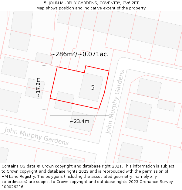 5, JOHN MURPHY GARDENS, COVENTRY, CV6 2PT: Plot and title map