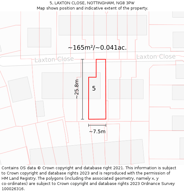 5, LAXTON CLOSE, NOTTINGHAM, NG8 3PW: Plot and title map
