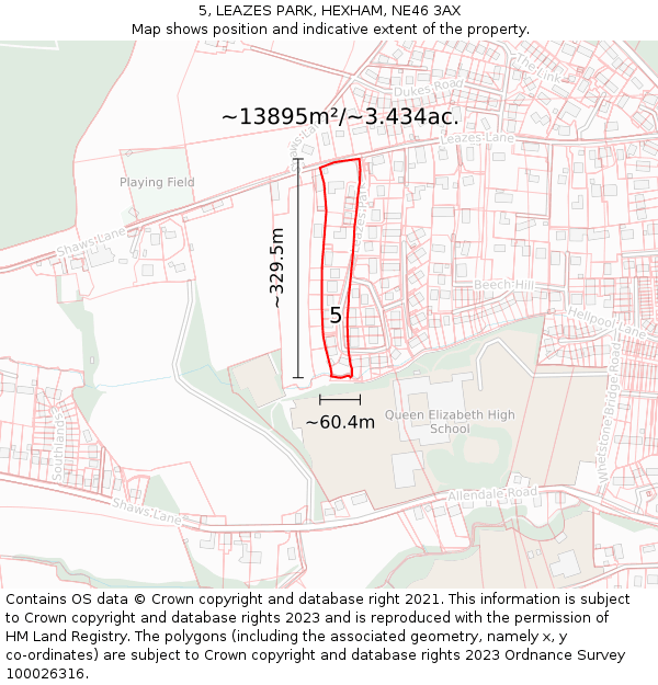 5, LEAZES PARK, HEXHAM, NE46 3AX: Plot and title map