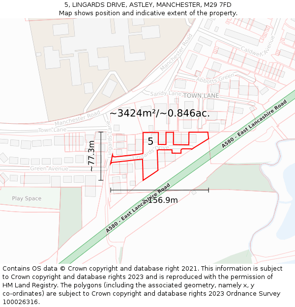 5, LINGARDS DRIVE, ASTLEY, MANCHESTER, M29 7FD: Plot and title map