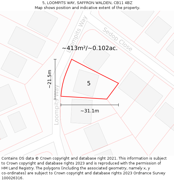 5, LOOMPITS WAY, SAFFRON WALDEN, CB11 4BZ: Plot and title map