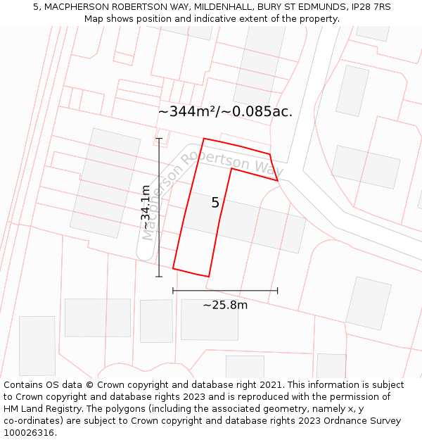 5, MACPHERSON ROBERTSON WAY, MILDENHALL, BURY ST EDMUNDS, IP28 7RS: Plot and title map