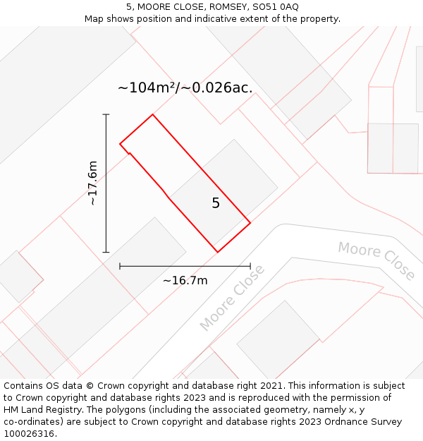 5, MOORE CLOSE, ROMSEY, SO51 0AQ: Plot and title map