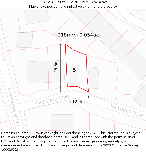 5, OLDGATE CLOSE, MIDDLEWICH, CW10 0PG: Plot and title map