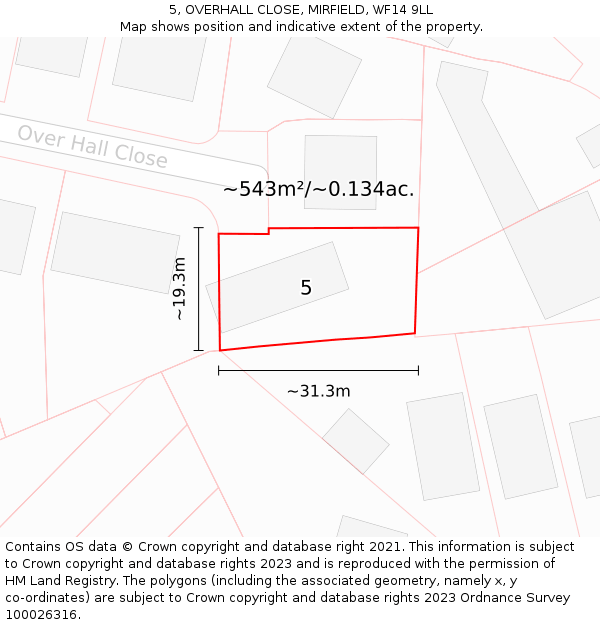 5, OVERHALL CLOSE, MIRFIELD, WF14 9LL: Plot and title map