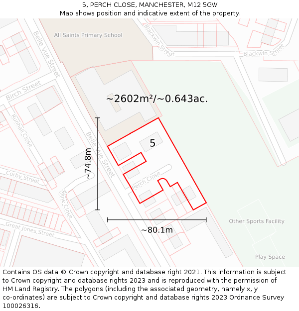 5, PERCH CLOSE, MANCHESTER, M12 5GW: Plot and title map