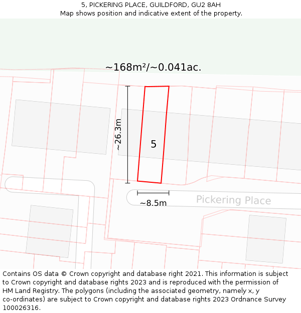 5, PICKERING PLACE, GUILDFORD, GU2 8AH: Plot and title map