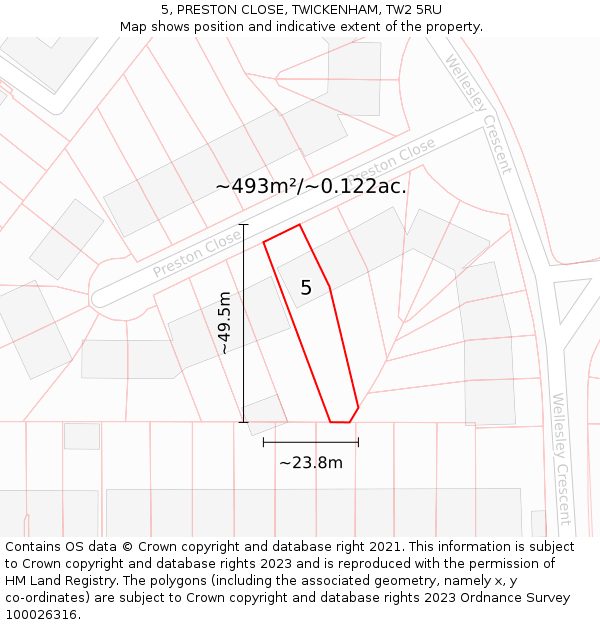 5, PRESTON CLOSE, TWICKENHAM, TW2 5RU: Plot and title map