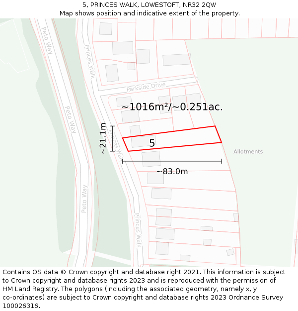 5, PRINCES WALK, LOWESTOFT, NR32 2QW: Plot and title map