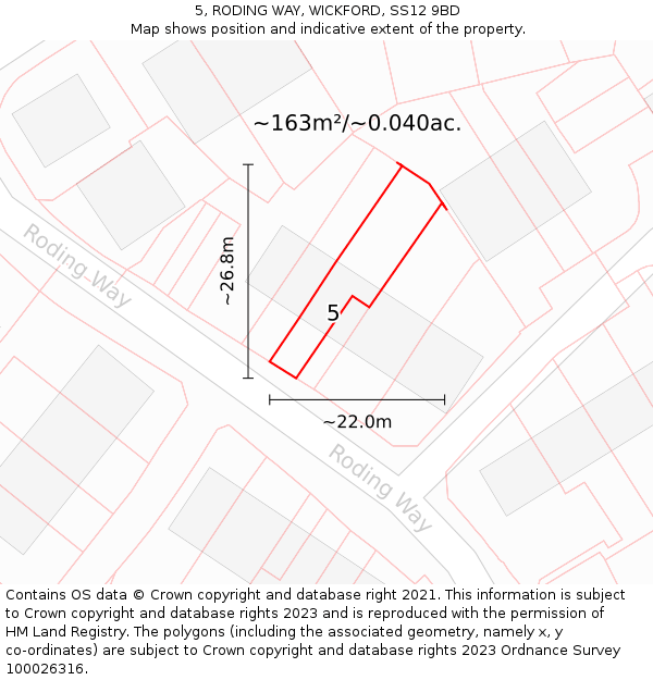 5, RODING WAY, WICKFORD, SS12 9BD: Plot and title map