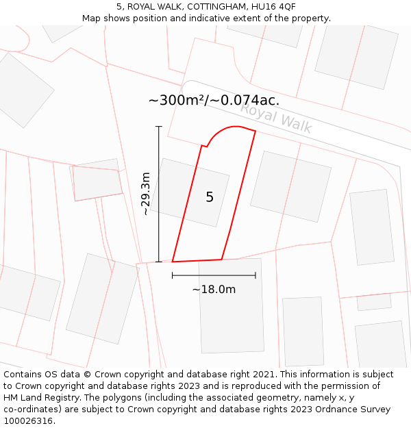 5, ROYAL WALK, COTTINGHAM, HU16 4QF: Plot and title map