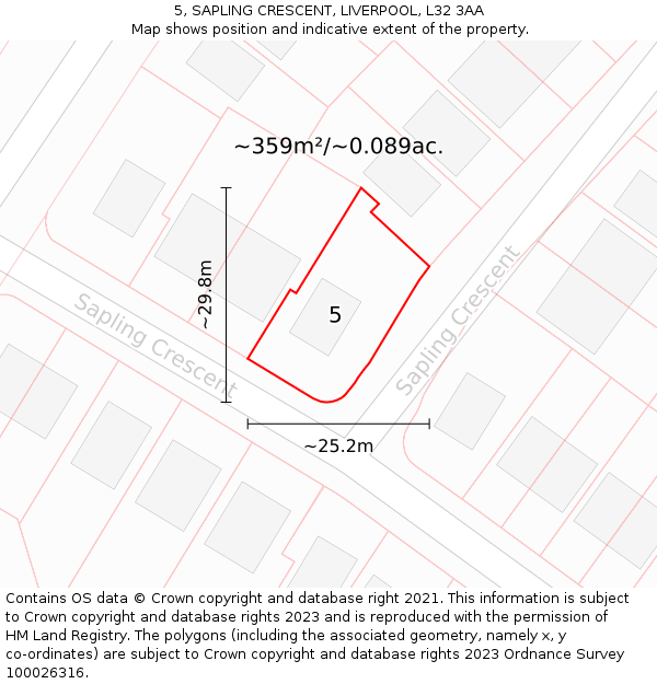 5, SAPLING CRESCENT, LIVERPOOL, L32 3AA: Plot and title map