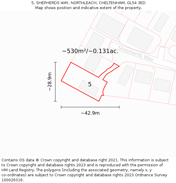5, SHEPHERDS WAY, NORTHLEACH, CHELTENHAM, GL54 3ED: Plot and title map