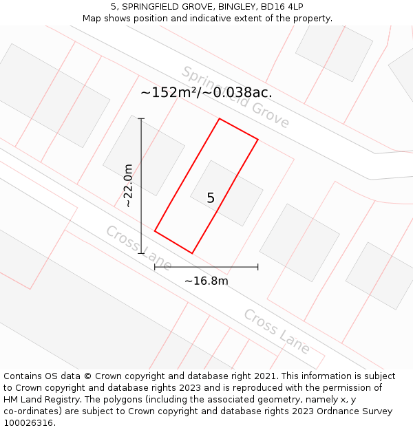 5, SPRINGFIELD GROVE, BINGLEY, BD16 4LP: Plot and title map