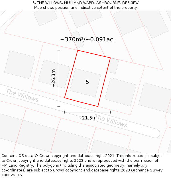5, THE WILLOWS, HULLAND WARD, ASHBOURNE, DE6 3EW: Plot and title map