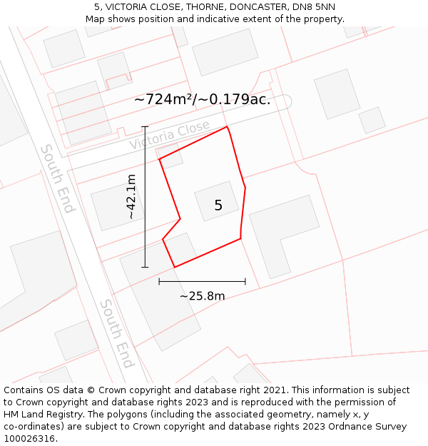 5, VICTORIA CLOSE, THORNE, DONCASTER, DN8 5NN: Plot and title map