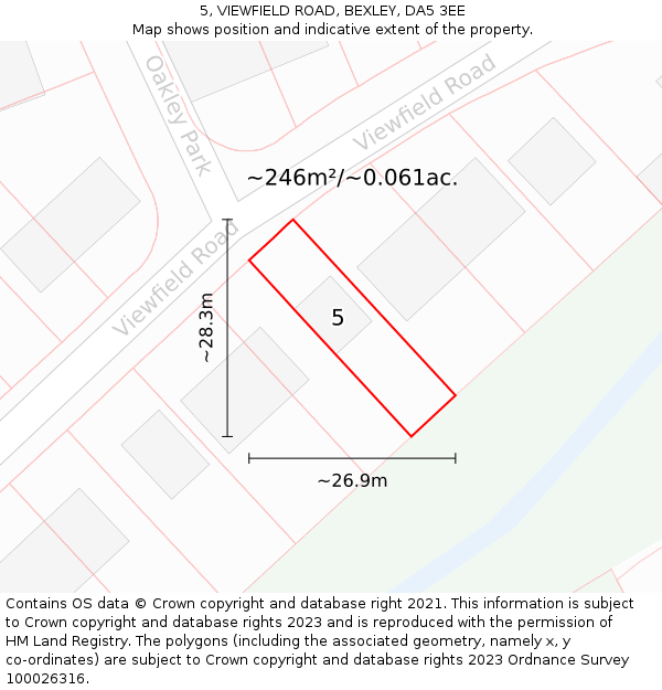 5, VIEWFIELD ROAD, BEXLEY, DA5 3EE: Plot and title map