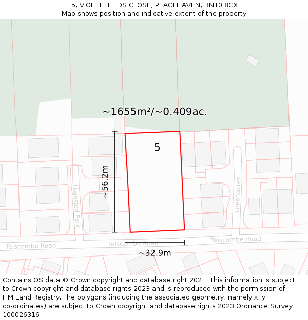 5, VIOLET FIELDS CLOSE, PEACEHAVEN, BN10 8GX: Plot and title map