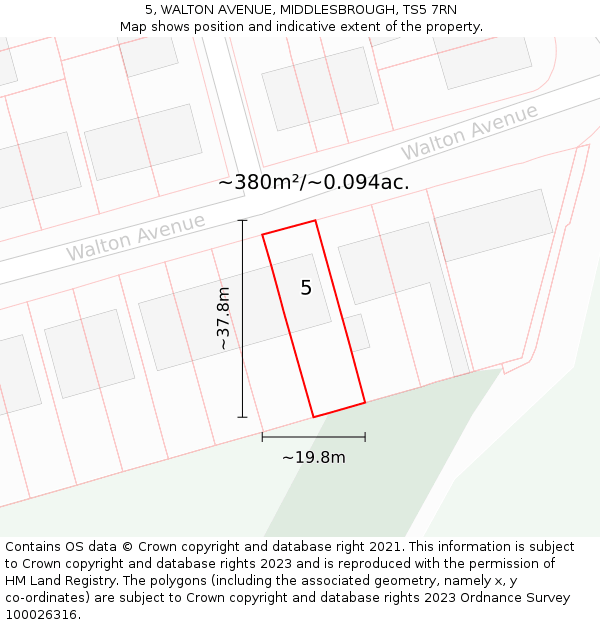 5, WALTON AVENUE, MIDDLESBROUGH, TS5 7RN: Plot and title map