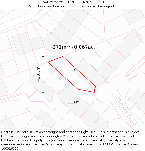 5, WARWICK COURT, KETTERING, NN15 5NL: Plot and title map