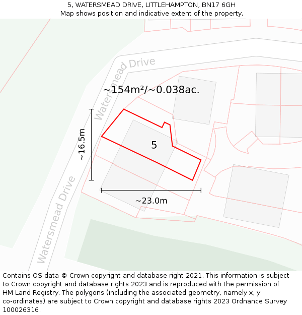 5, WATERSMEAD DRIVE, LITTLEHAMPTON, BN17 6GH: Plot and title map
