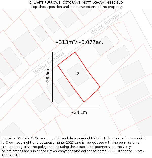 5, WHITE FURROWS, COTGRAVE, NOTTINGHAM, NG12 3LD: Plot and title map