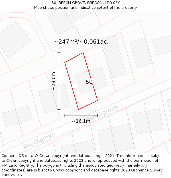 50, BEECH GROVE, BRECON, LD3 9EY: Plot and title map