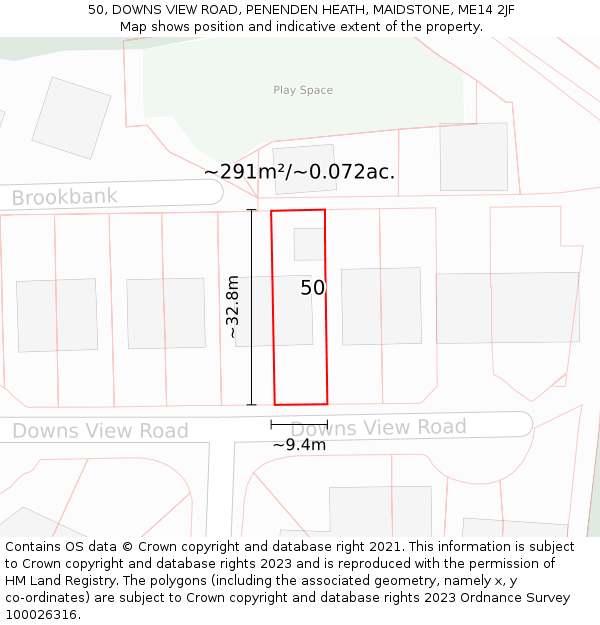 50, DOWNS VIEW ROAD, PENENDEN HEATH, MAIDSTONE, ME14 2JF: Plot and title map