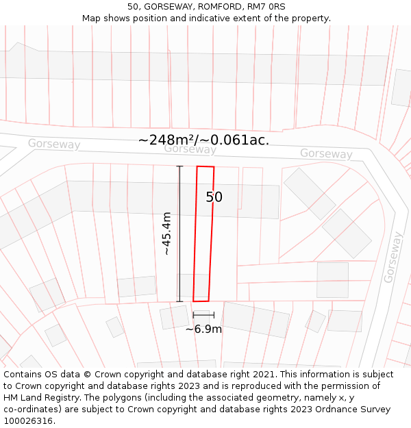50, GORSEWAY, ROMFORD, RM7 0RS: Plot and title map
