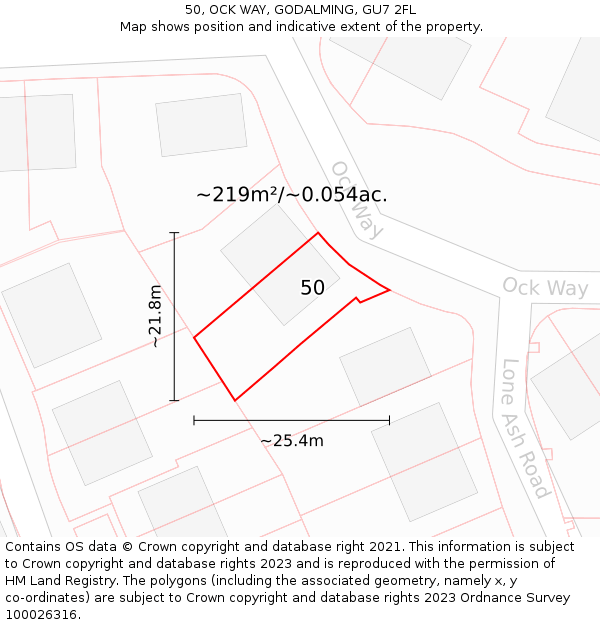 50, OCK WAY, GODALMING, GU7 2FL: Plot and title map