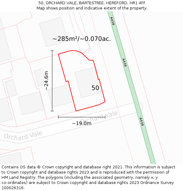 50, ORCHARD VALE, BARTESTREE, HEREFORD, HR1 4FF: Plot and title map