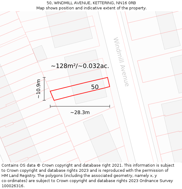 50, WINDMILL AVENUE, KETTERING, NN16 0RB: Plot and title map