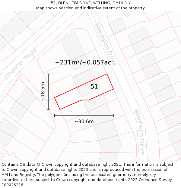51, BLENHEIM DRIVE, WELLING, DA16 3LY: Plot and title map