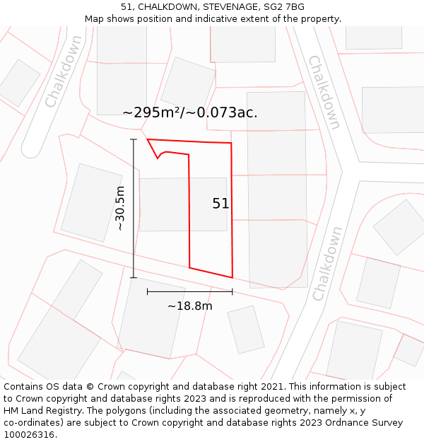 51, CHALKDOWN, STEVENAGE, SG2 7BG: Plot and title map