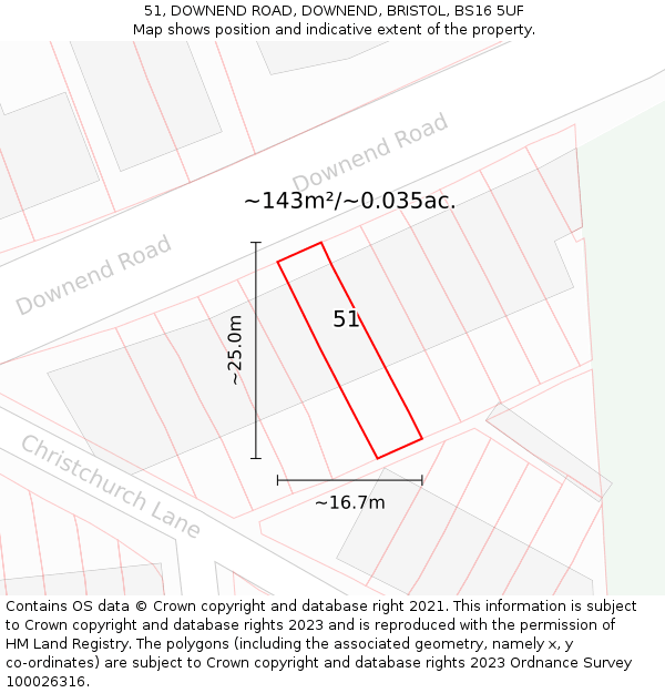 51, DOWNEND ROAD, DOWNEND, BRISTOL, BS16 5UF: Plot and title map