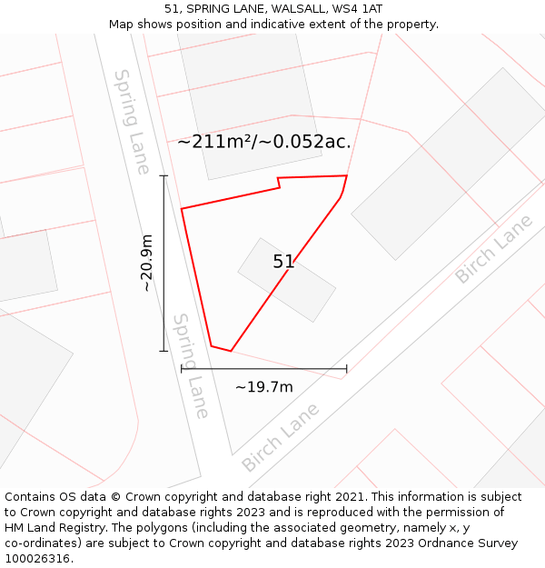 51, SPRING LANE, WALSALL, WS4 1AT: Plot and title map