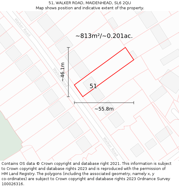 51, WALKER ROAD, MAIDENHEAD, SL6 2QU: Plot and title map