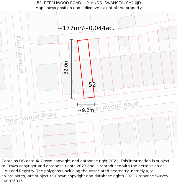 52, BEECHWOOD ROAD, UPLANDS, SWANSEA, SA2 0JD: Plot and title map