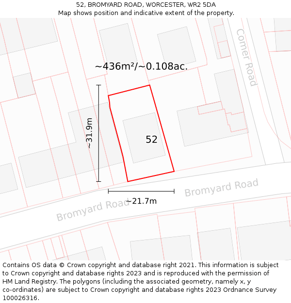 52, BROMYARD ROAD, WORCESTER, WR2 5DA: Plot and title map
