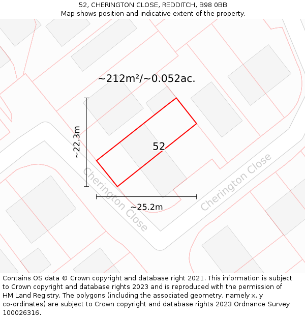 52, CHERINGTON CLOSE, REDDITCH, B98 0BB: Plot and title map