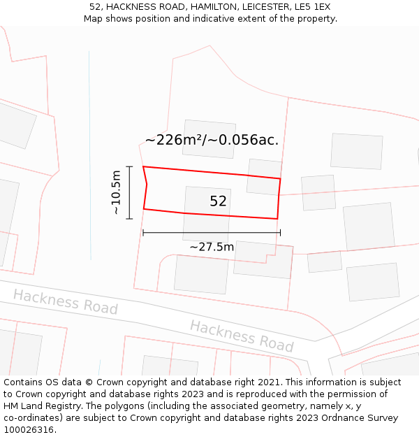 52, HACKNESS ROAD, HAMILTON, LEICESTER, LE5 1EX: Plot and title map