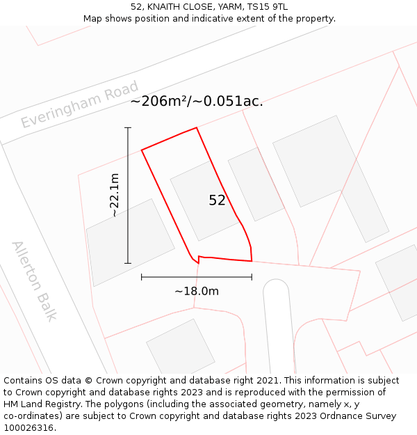 52, KNAITH CLOSE, YARM, TS15 9TL: Plot and title map