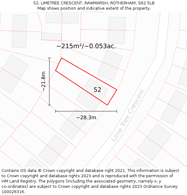 52, LIMETREE CRESCENT, RAWMARSH, ROTHERHAM, S62 5LB: Plot and title map
