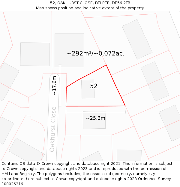 52, OAKHURST CLOSE, BELPER, DE56 2TR: Plot and title map