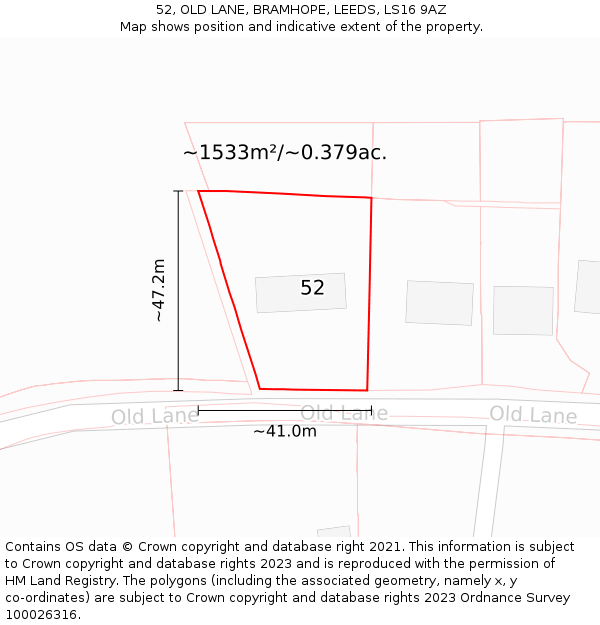 52, OLD LANE, BRAMHOPE, LEEDS, LS16 9AZ: Plot and title map