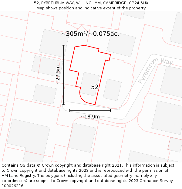 52, PYRETHRUM WAY, WILLINGHAM, CAMBRIDGE, CB24 5UX: Plot and title map