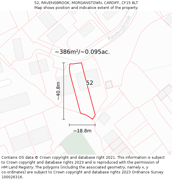 52, RAVENSBROOK, MORGANSTOWN, CARDIFF, CF15 8LT: Plot and title map