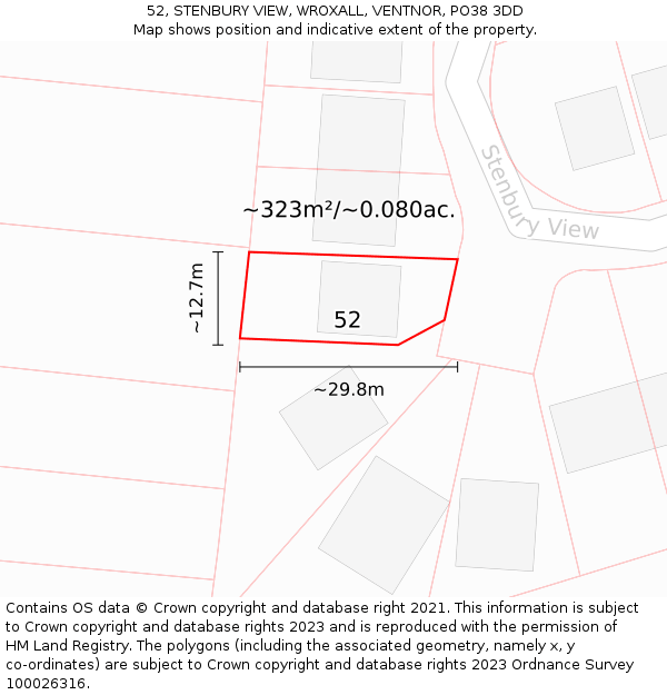 52, STENBURY VIEW, WROXALL, VENTNOR, PO38 3DD: Plot and title map