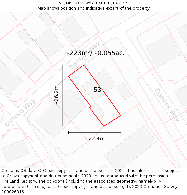 53, BISHOPS WAY, EXETER, EX2 7PF: Plot and title map