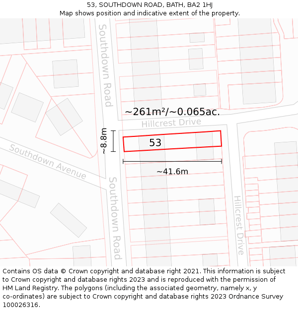 53, SOUTHDOWN ROAD, BATH, BA2 1HJ: Plot and title map